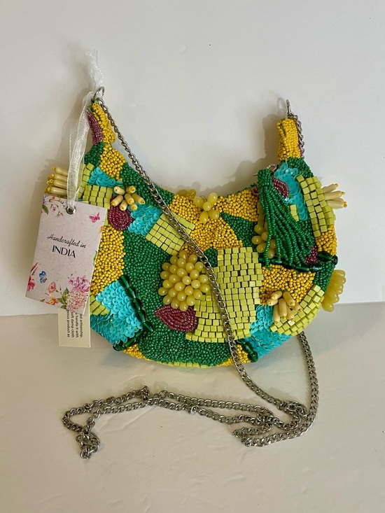 Handcrafted in India Handbags - NWT Beaded Green & Yellow Crossbody